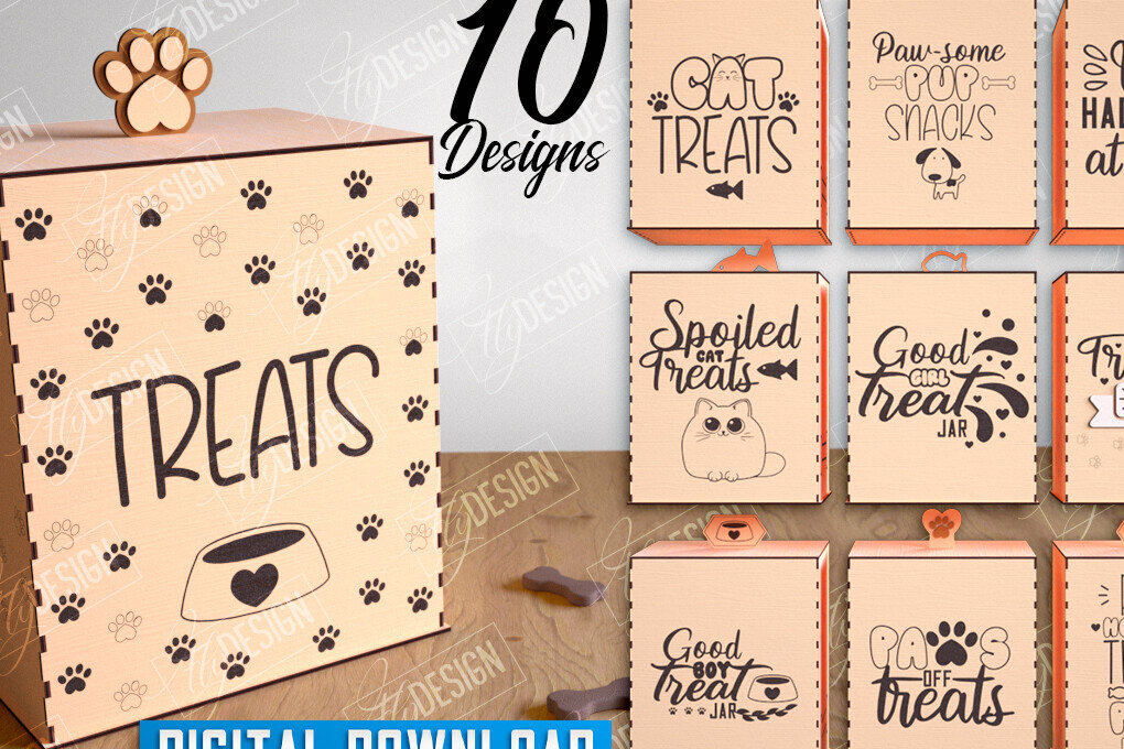 Σετ των 2 Intra απο ξύλο plywood 3mm-4mm πάχος – Pet Treats Box Πακέτο σχεδίασης κοπής με λέιζερ Δίασταση  20x20 cm INTRAFABR-114814941