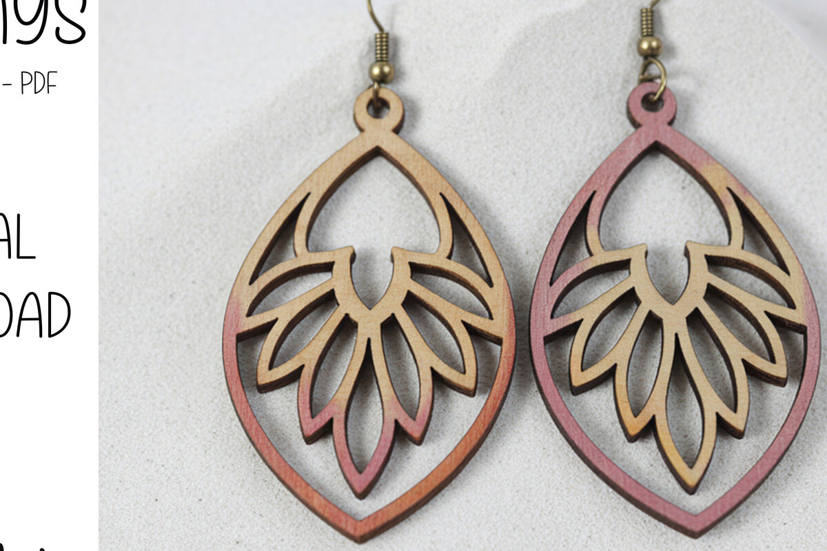 Σετ των 3 Intra απο ξύλο plywood 3mm-4mm πάχος – Σκουλαρίκια με πέταλα με Δίασταση  5x5 cm INTRAFABR-121663926