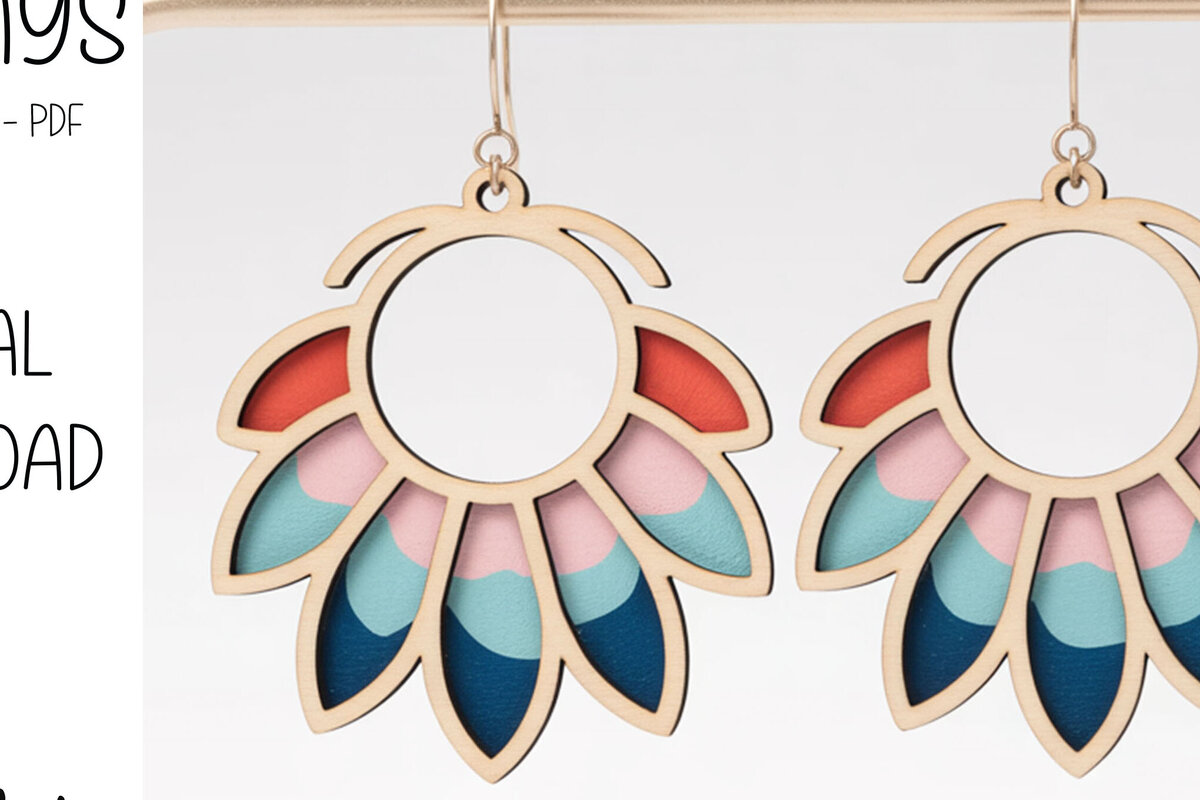 Σετ των 3 Intra απο ξύλο plywood 3mm-4mm πάχος – Σκουλαρίκια με στεφάνι με πέταλα Δίασταση  5x5 cm INTRAFABR-122936090