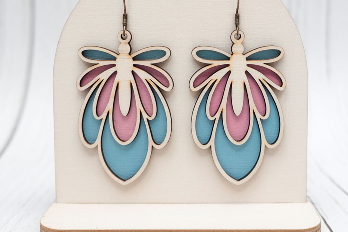 Σετ των 3 Intra απο ξύλο plywood 3mm-4mm πάχος – Σκουλαρίκια με πέταλα Δίασταση  5x5 cm INTRAFABR-122357124