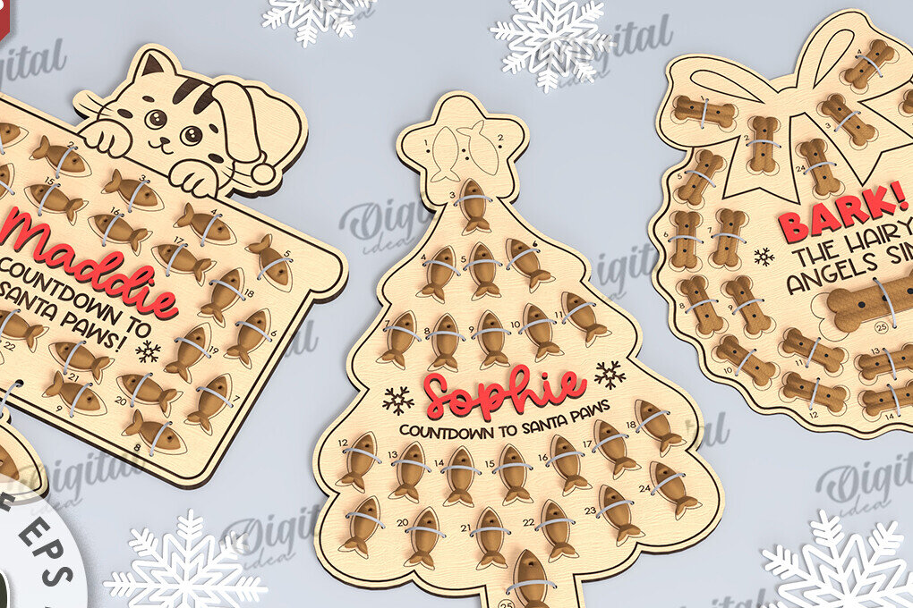Σετ των 2 Intra απο ξύλο plywood 3mm-4mm πάχος – Pets Advent Calendars Πακέτο κοπής με λέιζερ Δίασταση  20x20 cm INTRAFABR-108578607