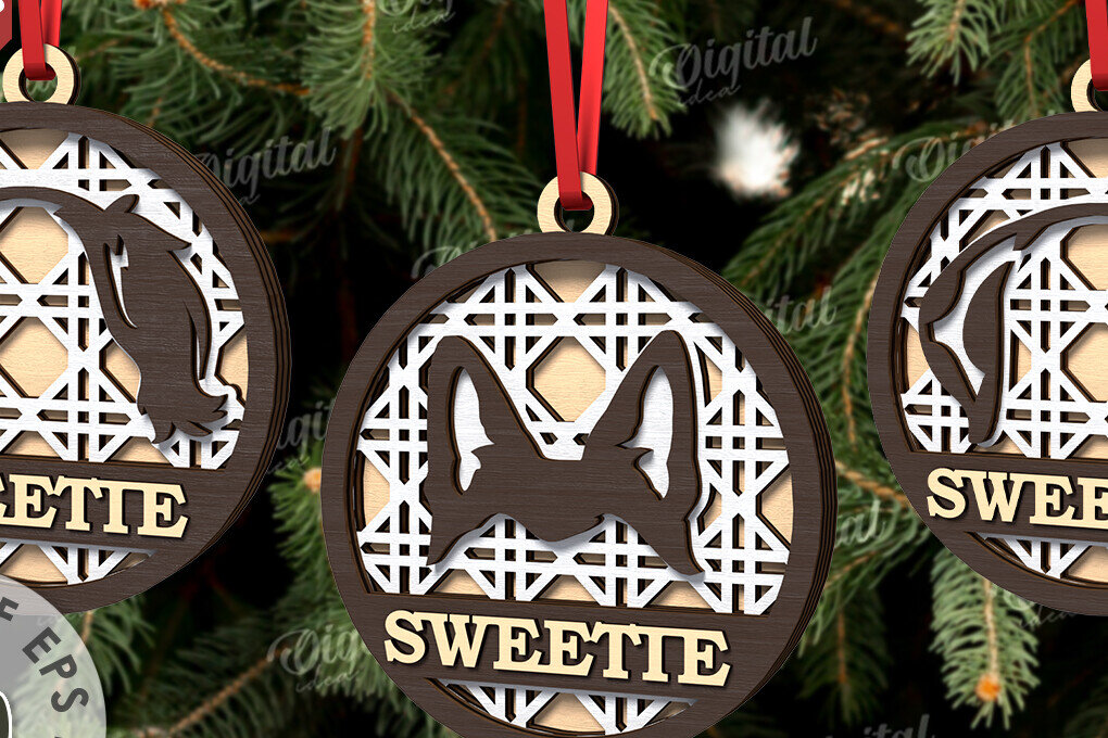 Σετ των 2 Intra απο ξύλο plywood 3mm-4mm πάχος – Pets Χριστουγεννιάτικα στολίδια LaserCut Πακέτο Δίασταση  20x20 cm INTRAFABR-108295845