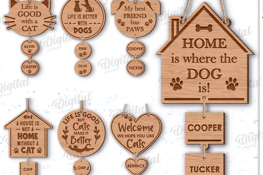 Σετ των 2 Intra απο ξύλο plywood 3mm-4mm πάχος – Pets Personalized Decors Πακέτο Lasercut Δίασταση  20x20 cm INTRAFABR-123768250