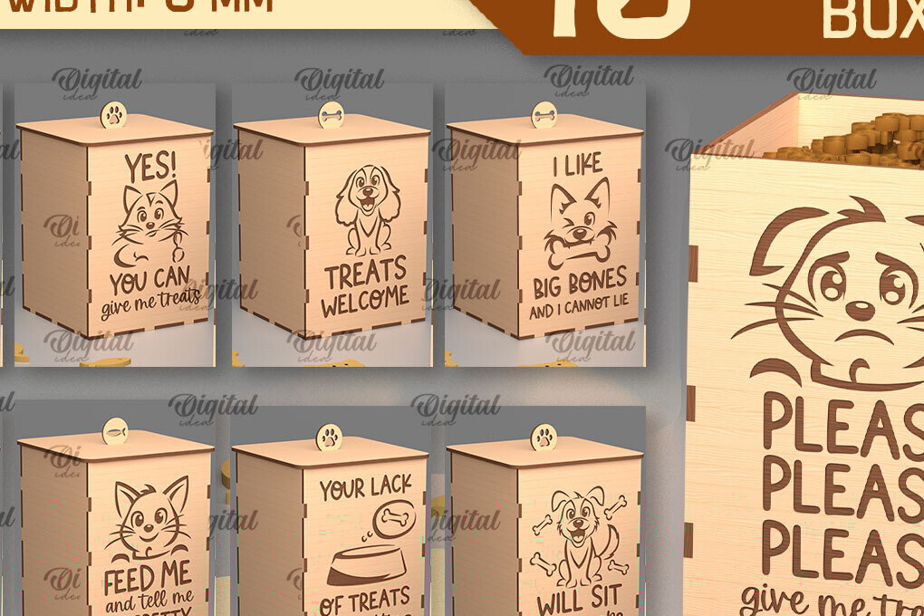 Σετ των 2 Intra απο ξύλο plywood 3mm-4mm πάχος – Pets Treats Boxes Πακέτο κοπής με λέιζερ Δίασταση  20x20 cm INTRAFABR-98654638