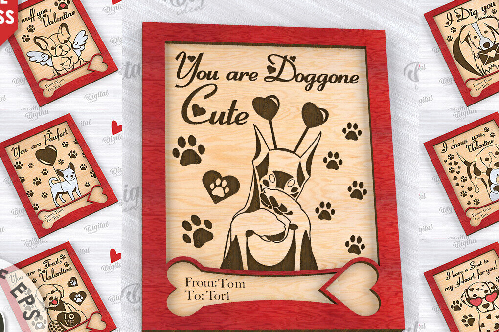 Σετ των 2 Intra απο ξύλο plywood 3mm-4mm πάχος – Πακέτο κοπής με λέιζερ Κάρτες Αγίου Βαλεντίνου για κατοικίδια Δίασταση  20x20 cm INTRAFABR-111673865