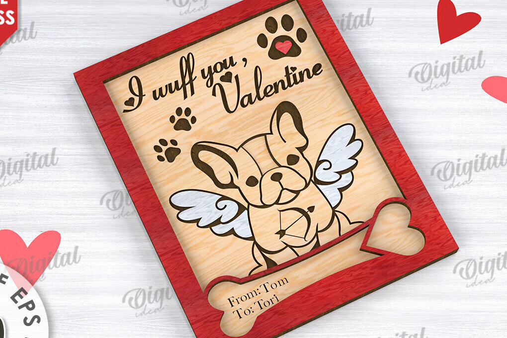 Σετ των 2 Intra απο ξύλο plywood 3mm-4mm πάχος – Κάρτα για την Ημέρα του Αγίου Βαλεντίνου για κατοικίδια, Δίασταση  20x20 cm INTRAFABR-111610444