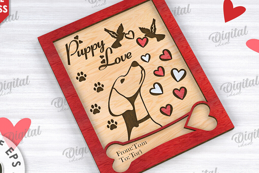 Σετ των 2 Intra απο ξύλο plywood 3mm-4mm πάχος – Κάρτα για την Ημέρα του Αγίου Βαλεντίνου για κατοικίδια, Δίασταση  20x20 cm INTRAFABR-111610589