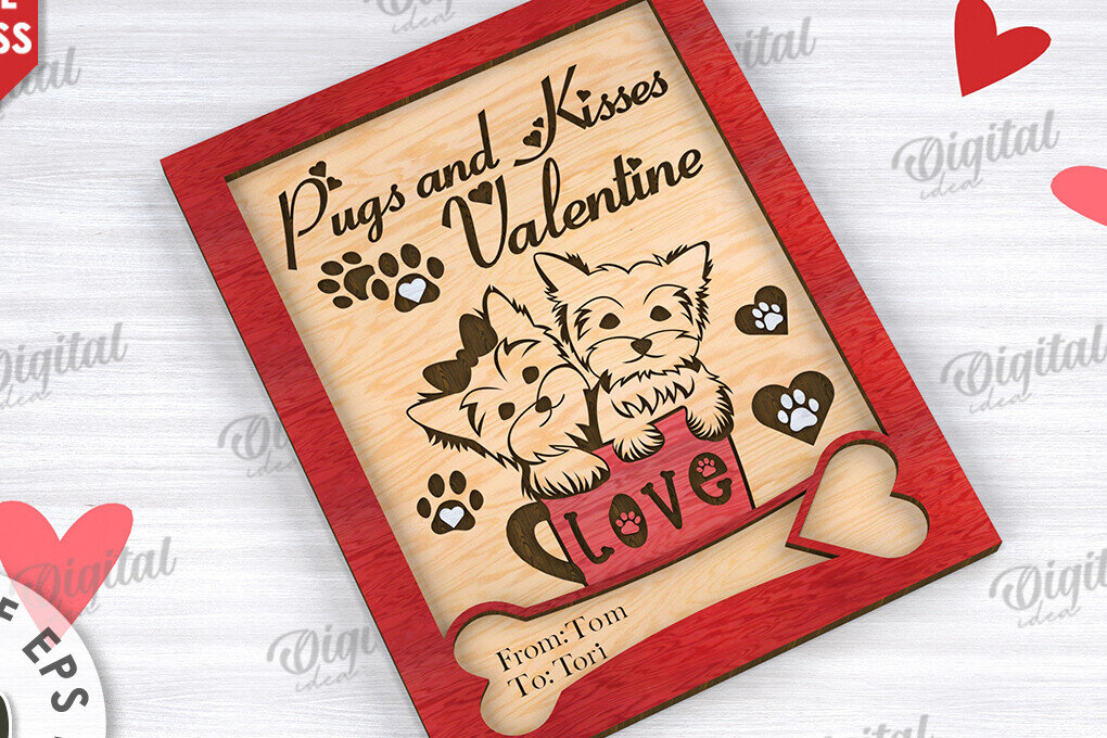 Σετ των 2 Intra απο ξύλο plywood 3mm-4mm πάχος – Κάρτα για την Ημέρα του Αγίου Βαλεντίνου για κατοικίδια, Δίασταση  20x20 cm INTRAFABR-111610621