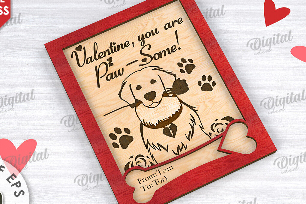 Σετ των 2 Intra απο ξύλο plywood 3mm-4mm πάχος – Κάρτα για την Ημέρα του Αγίου Βαλεντίνου για κατοικίδια, Δίασταση  20x20 cm INTRAFABR-111610258