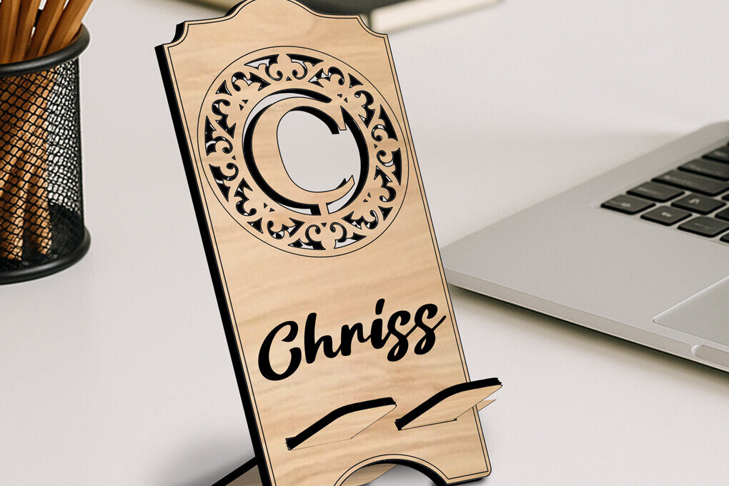 Σετ των 2 Intra απο ξύλο plywood 3mm-4mm πάχος – Θήκη τηλεφώνου Γράμμα C Μονόγραμμα Alpha Δίασταση  20x20 cm INTRAFABR-122976545