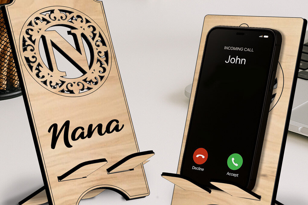 Σετ των 2 Intra απο ξύλο plywood 3mm-4mm πάχος – Θήκη τηλεφώνου Letter N Monogram Alpha Δίασταση  20x20 cm INTRAFABR-123036337