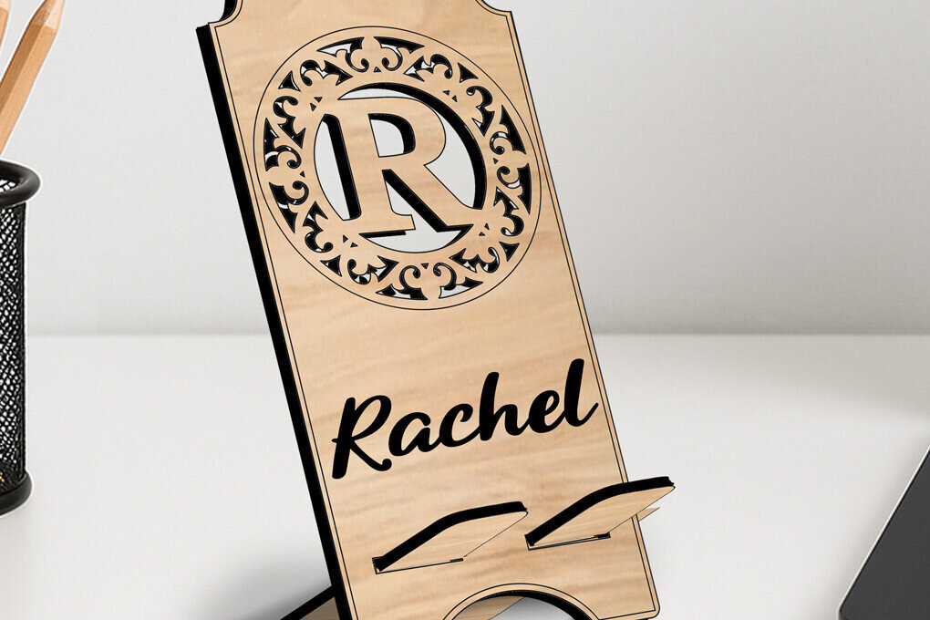 Σετ των 2 Intra απο ξύλο plywood 3mm-4mm πάχος – Θήκη τηλεφώνου Letter R Fleur-de-lis Δίασταση  20x20 cm INTRAFABR-123036525