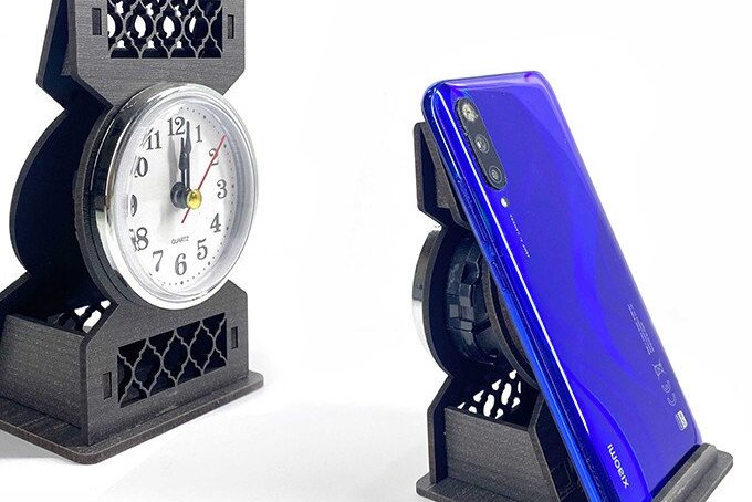 Σετ των 2 Intra απο ξύλο plywood 3mm-4mm πάχος – Βάση τηλεφώνου με ρολόι, θήκη τηλεφώνου Δίασταση  20x20 cm INTRAFABR-38044943