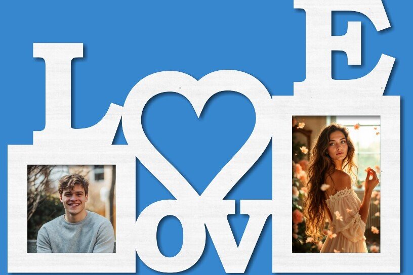 Σετ των 2 Intra απο ξύλο plywood 3mm-4mm πάχος – Κορνίζα "Love and Heart" Δίασταση  20x20 cm INTRAFABR-119637283