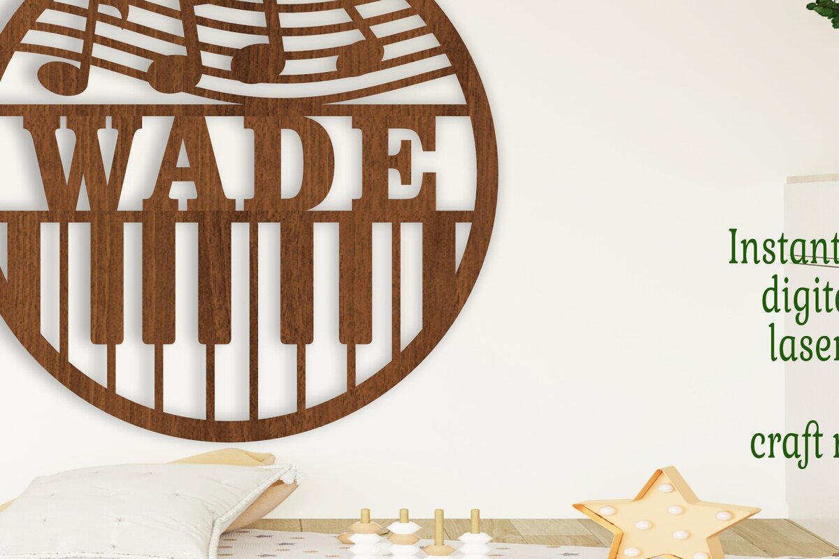 Σετ των 2 Intra απο ξύλο plywood 3mm-4mm πάχος – Σήμα ονόματος μουσικής πιάνου Laser Δίασταση  20x20 cm INTRAFABR-103754174