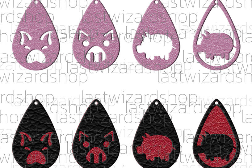 Σετ των 3 Intra απο ξύλο plywood 3mm-4mm πάχος – Σκουλαρίκια Pig, Στοιβαγμένα Σκουλαρίκια Δίασταση  5x5 cm INTRAFABR-25328994