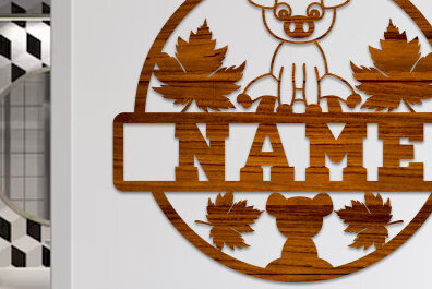 Σετ των 2 Intra απο ξύλο plywood 3mm-4mm πάχος – Pig Name Sign Δίασταση  40x30 cm INTRAFABR-75739918