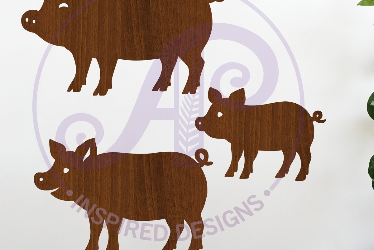 Σετ των 2 Intra απο ξύλο plywood 3mm-4mm πάχος – Αρχείο με αποκοπή λέιζερ Pig Silhouette Δίασταση  20x20 cm INTRAFABR-124429232