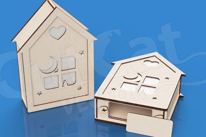 Σετ των 2 Intra απο ξύλο plywood 3mm-4mm πάχος – Κουμπαράς "House" Money Box Laser Δίασταση  20x20 cm INTRAFABR-119853899