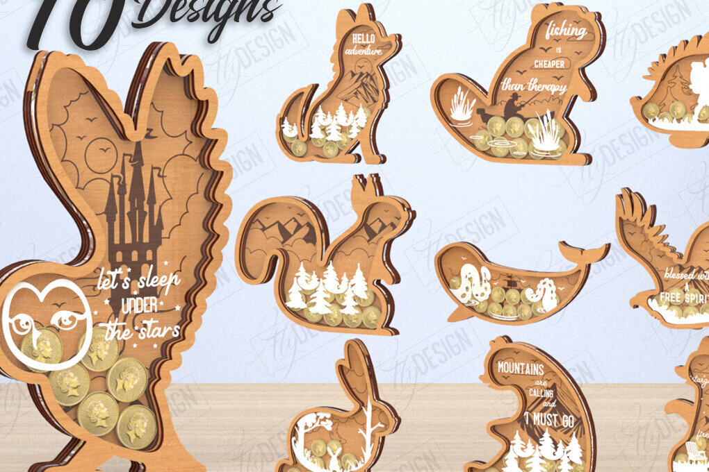 Σετ των 2 Intra απο ξύλο plywood 3mm-4mm πάχος – Πακέτο κοπής λέιζερ Piggy Bank | Ζώα Δίασταση  20x20 cm INTRAFABR-119899635