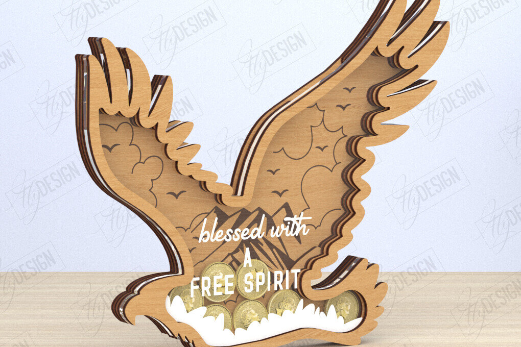 Σετ των 2 Intra απο ξύλο plywood 3mm-4mm πάχος – Κοπή λέιζερ Piggy Bank | Σχήμα Αετού | CNC Δίασταση  20x20 cm INTRAFABR-119663922