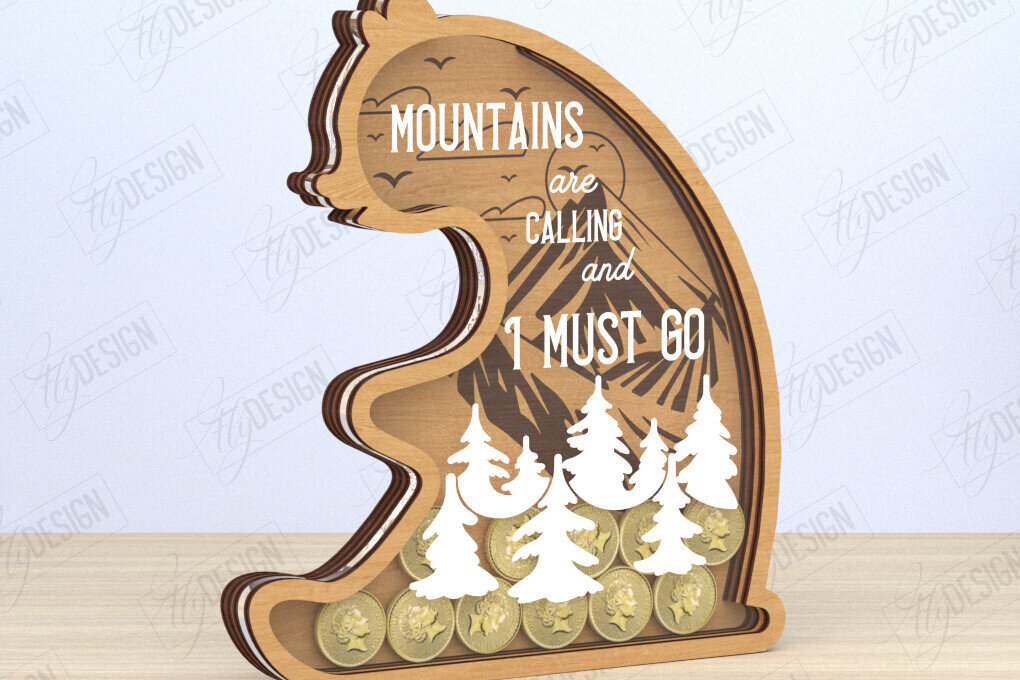 Σετ των 2 Intra απο ξύλο plywood 3mm-4mm πάχος – Κοπή λέιζερ Piggy Bank | Shape of Bear|CNC Δίασταση  20x20 cm INTRAFABR-119663894