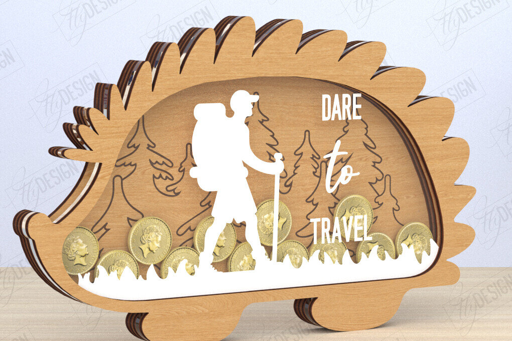 Σετ των 2 Intra απο ξύλο plywood 3mm-4mm πάχος – Κοπή λέιζερ Piggy Bank | Σχήμα Σκαντζόχοιρου Δίασταση  20x20 cm INTRAFABR-119899447