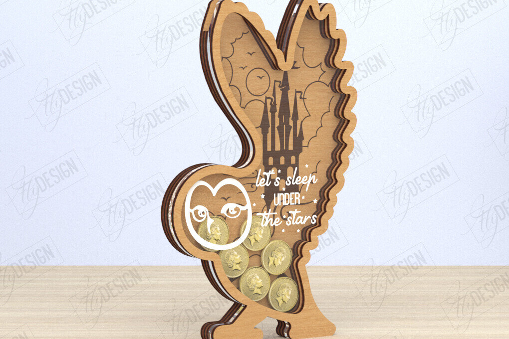 Σετ των 2 Intra απο ξύλο plywood 3mm-4mm πάχος – Κοπή λέιζερ Piggy Bank | Σχήμα Κουκουβάγιας |CNC Δίασταση  20x20 cm INTRAFABR-119663917