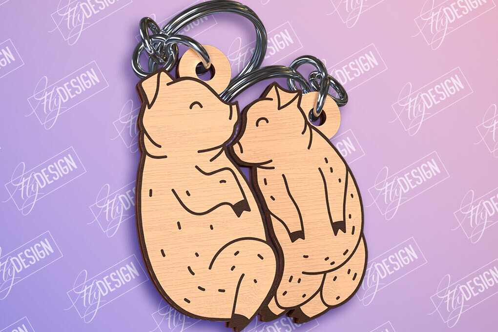 Σετ των 3 Intra απο ξύλο plywood 3mm-4mm πάχος –  κοπής με λέιζερ Μπρελόκ Ζευγάρι Γουρουνιών Δίασταση  5x5 cm INTRAFABR-96573624