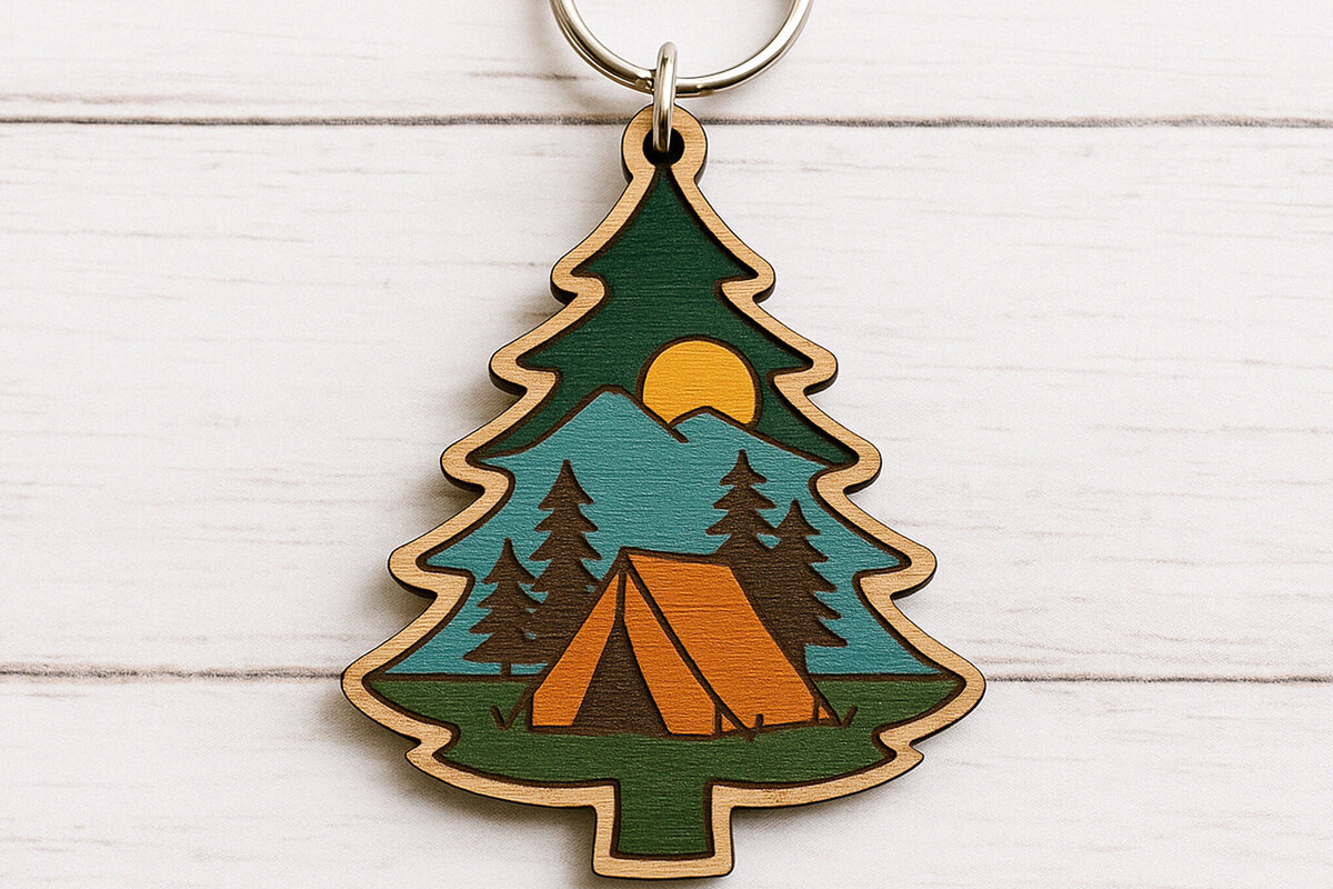 Σετ των 3 Intra απο ξύλο plywood 3mm-4mm πάχος – Μπρελόκ Camping Pine Tree Δίασταση  5x5 cm INTRAFABR-120685102