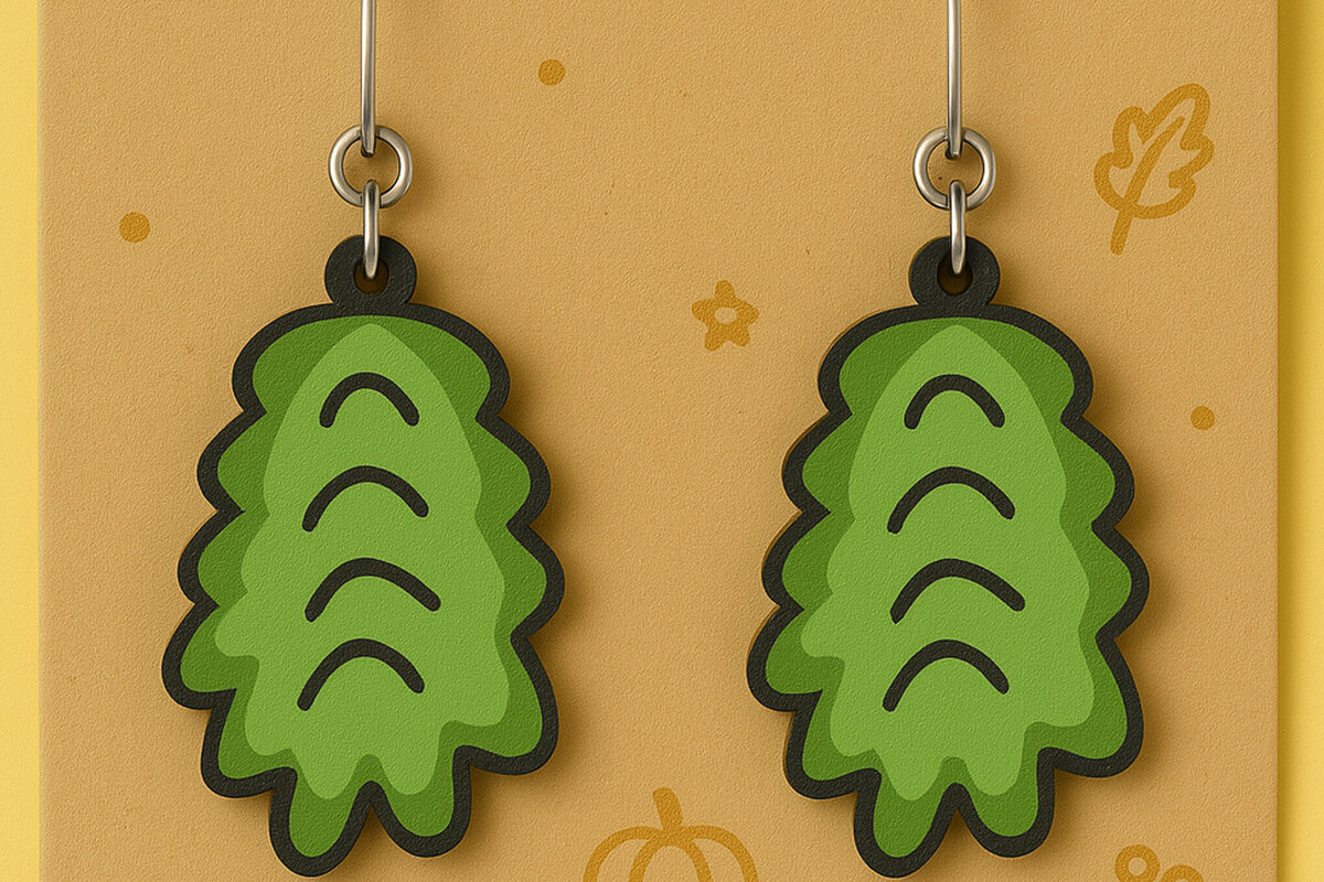 Σετ των 3 Intra απο ξύλο plywood 3mm-4mm πάχος – Σκουλαρίκια με φύλλα πεύκου Δίασταση  5x5 cm INTRAFABR-125294261