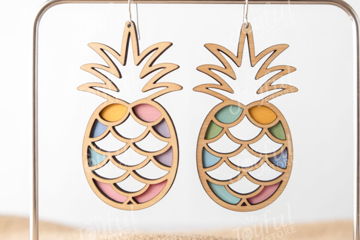 Σετ των 3 Intra απο ξύλο plywood 3mm-4mm πάχος – Σκουλαρίκια ανανά Cut Δίασταση  5x5 cm INTRAFABR-122222884