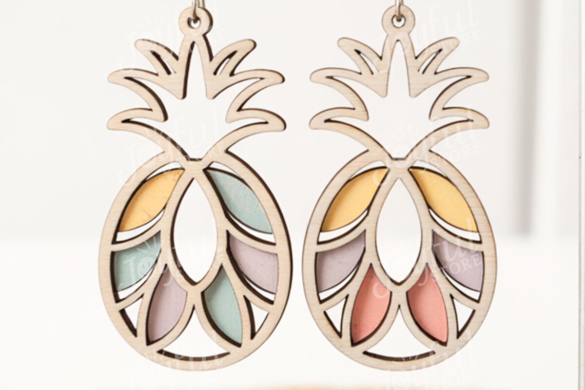 Σετ των 3 Intra απο ξύλο plywood 3mm-4mm πάχος – Σκουλαρίκια ανανά Cut Laser Δίασταση  5x5 cm INTRAFABR-122222954