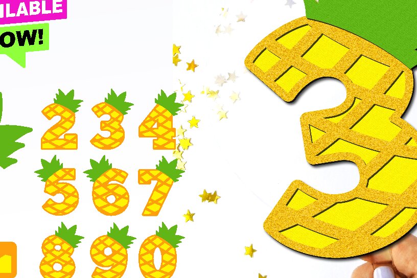 Σετ των 2 Intra απο ξύλο plywood 3mm-4mm πάχος – Pineapple Numbers 3D Δίασταση  20x20 cm INTRAFABR-108459790