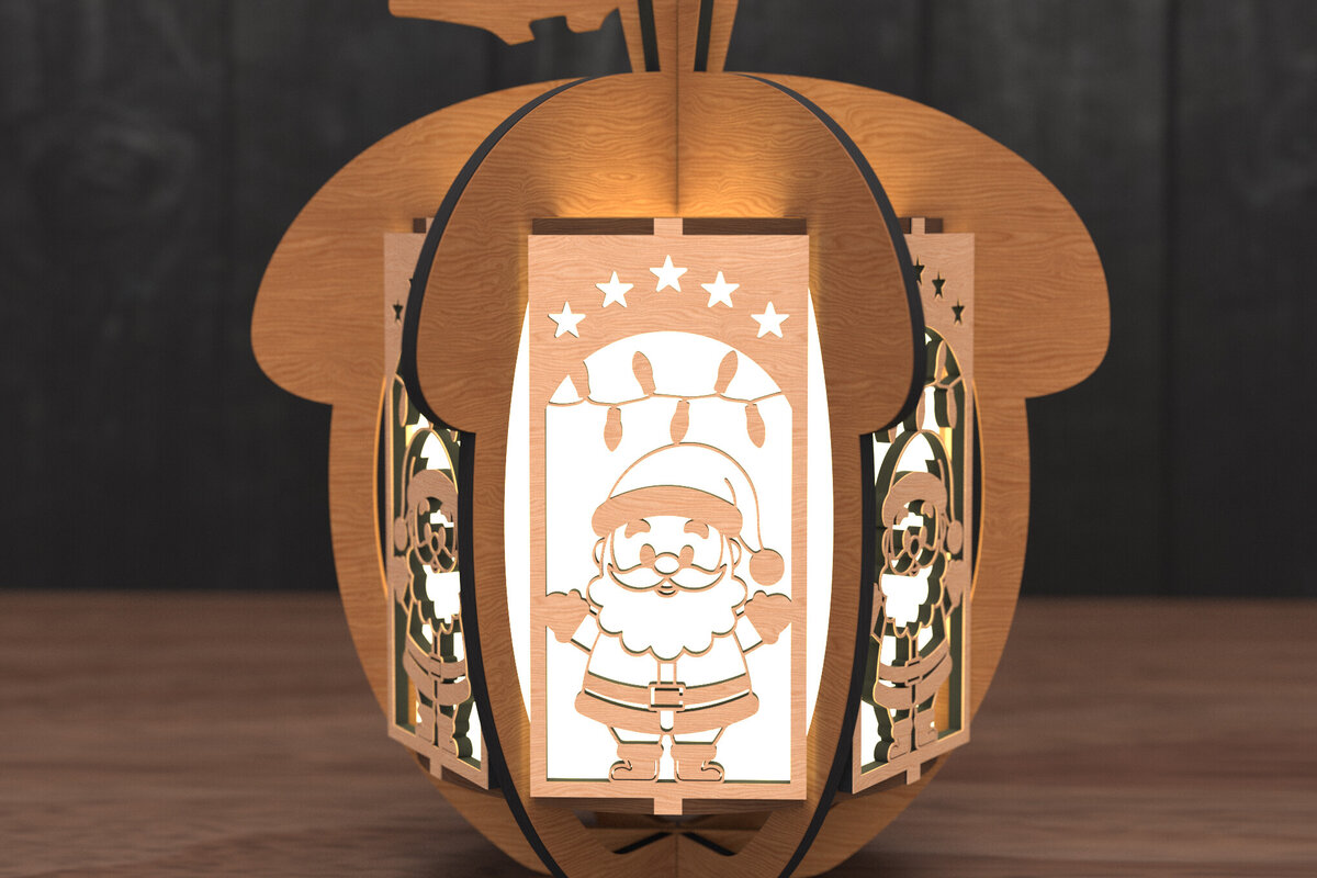 Σετ των 2 Intra απο ξύλο plywood 3mm-4mm πάχος – Φανάρι κουκουνάρι Άγιος Βασίλης Δίασταση  20x20 cm INTRAFABR-109048428