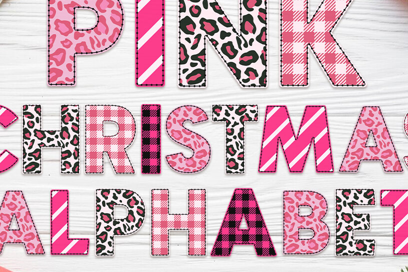 Σετ των 2 Intra απο ξύλο plywood 3mm-4mm πάχος – Ροζ Χριστουγεννιάτικο σετ αλφάβητου Doodle Δίασταση  20x20 cm INTRAFABR-81365227