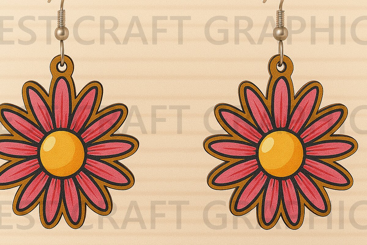 Σετ των 3 Intra απο ξύλο plywood 3mm-4mm πάχος – Σκουλαρίκια λουλουδιών ροζ μαργαρίτα Δίασταση  5x5 cm INTRAFABR-123663951