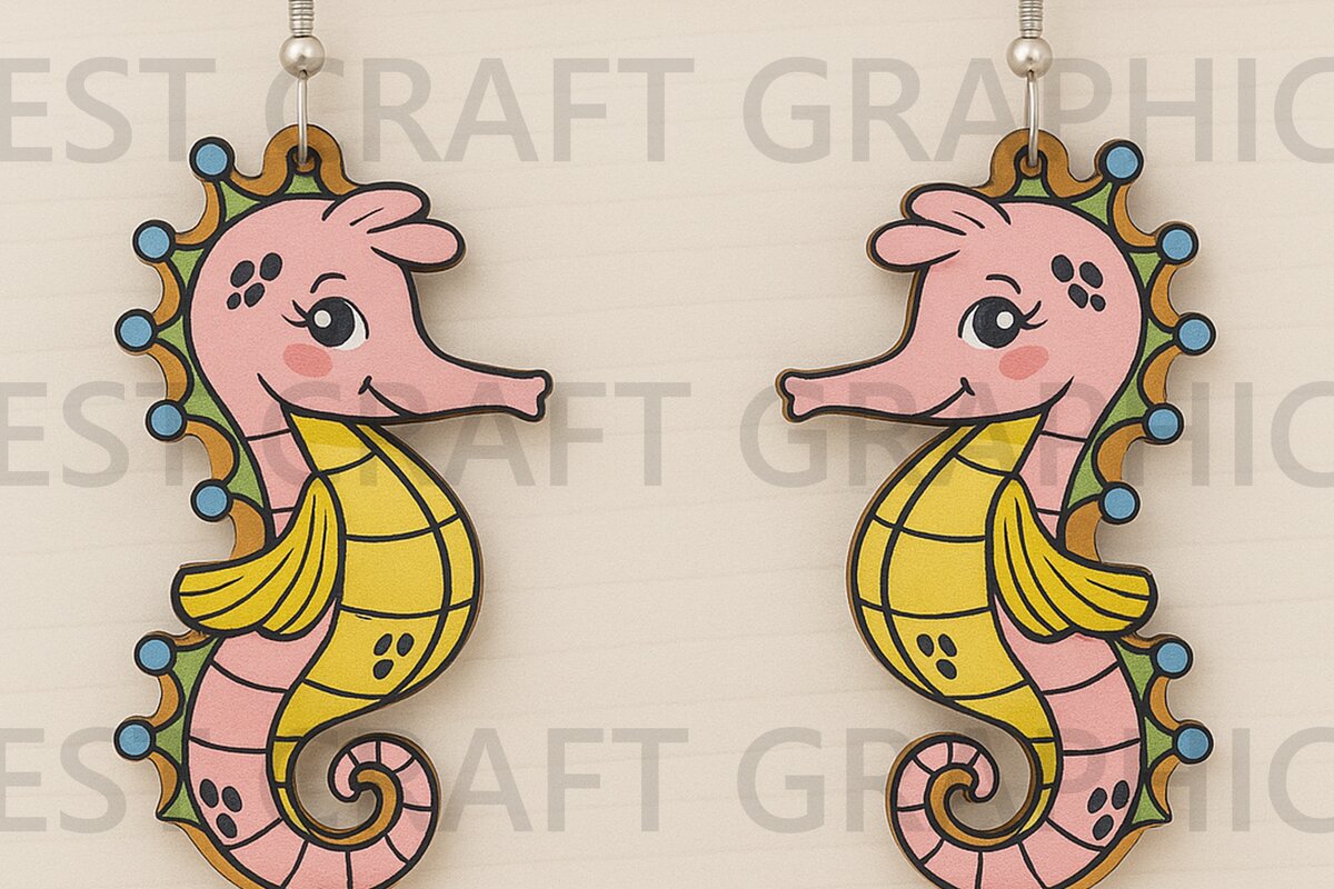 Σετ των 3 Intra απο ξύλο plywood 3mm-4mm πάχος – Ροζ Σκουλαρίκια Ιππόκαμπος Δίασταση  5x5 cm INTRAFABR-123128272