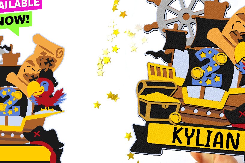 Σετ των 2 Intra απο ξύλο plywood 3mm-4mm πάχος – Pirate Cake Topper Δίασταση  20x20 cm INTRAFABR-93633161