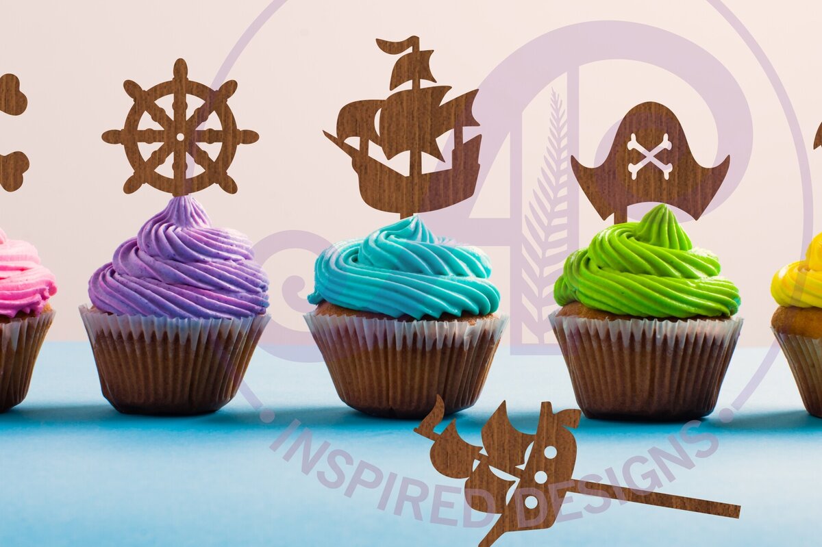 Σετ των 2 Intra απο ξύλο plywood 3mm-4mm πάχος – Pirate Cupcake Toppers, 6 Σχέδια Δίασταση  20x20 cm INTRAFABR-91393096