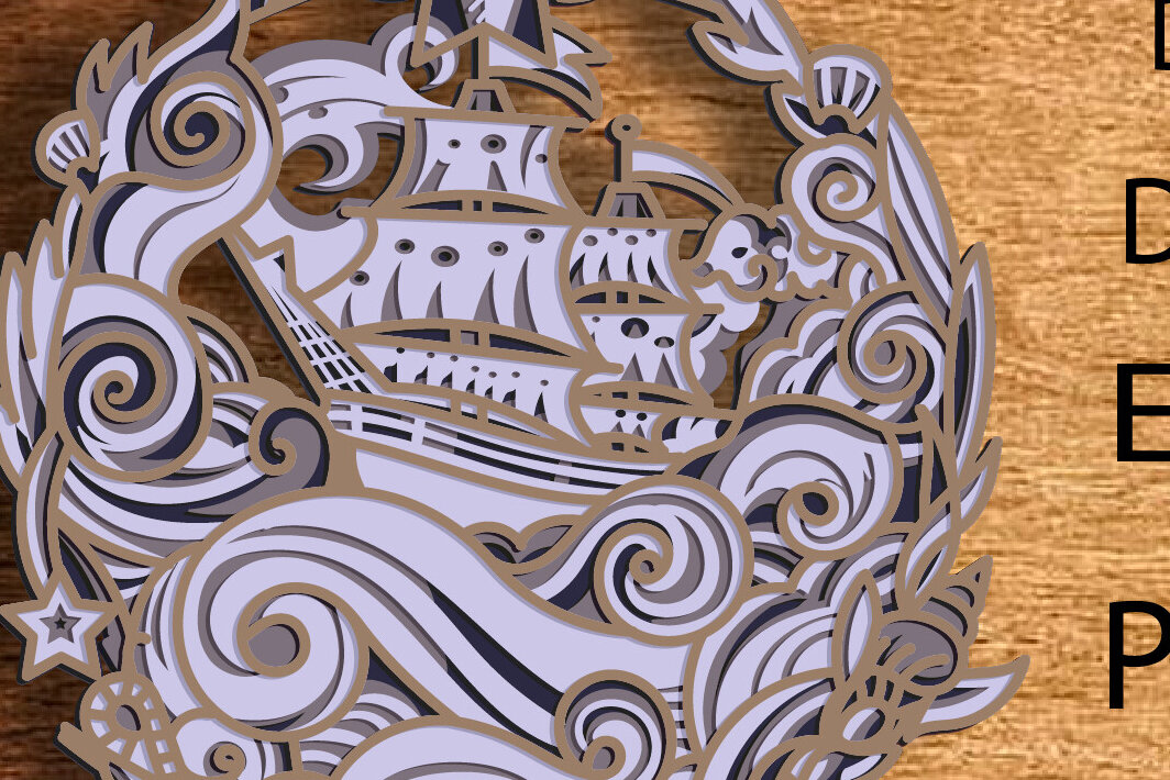 Σετ των 2 Intra απο ξύλο plywood 3mm-4mm πάχος – Πειρατικό πλοίο με Mandala Sail και Floral Δίασταση  20x20 cm INTRAFABR-78222218