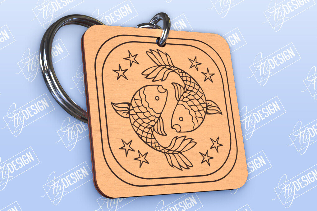 Σετ των 3 Intra απο ξύλο plywood 3mm-4mm πάχος – Μπρελόκ Ιχθύς | Ζώδιο | Αρχείο CNC Δίασταση  5x5 cm INTRAFABR-98550485