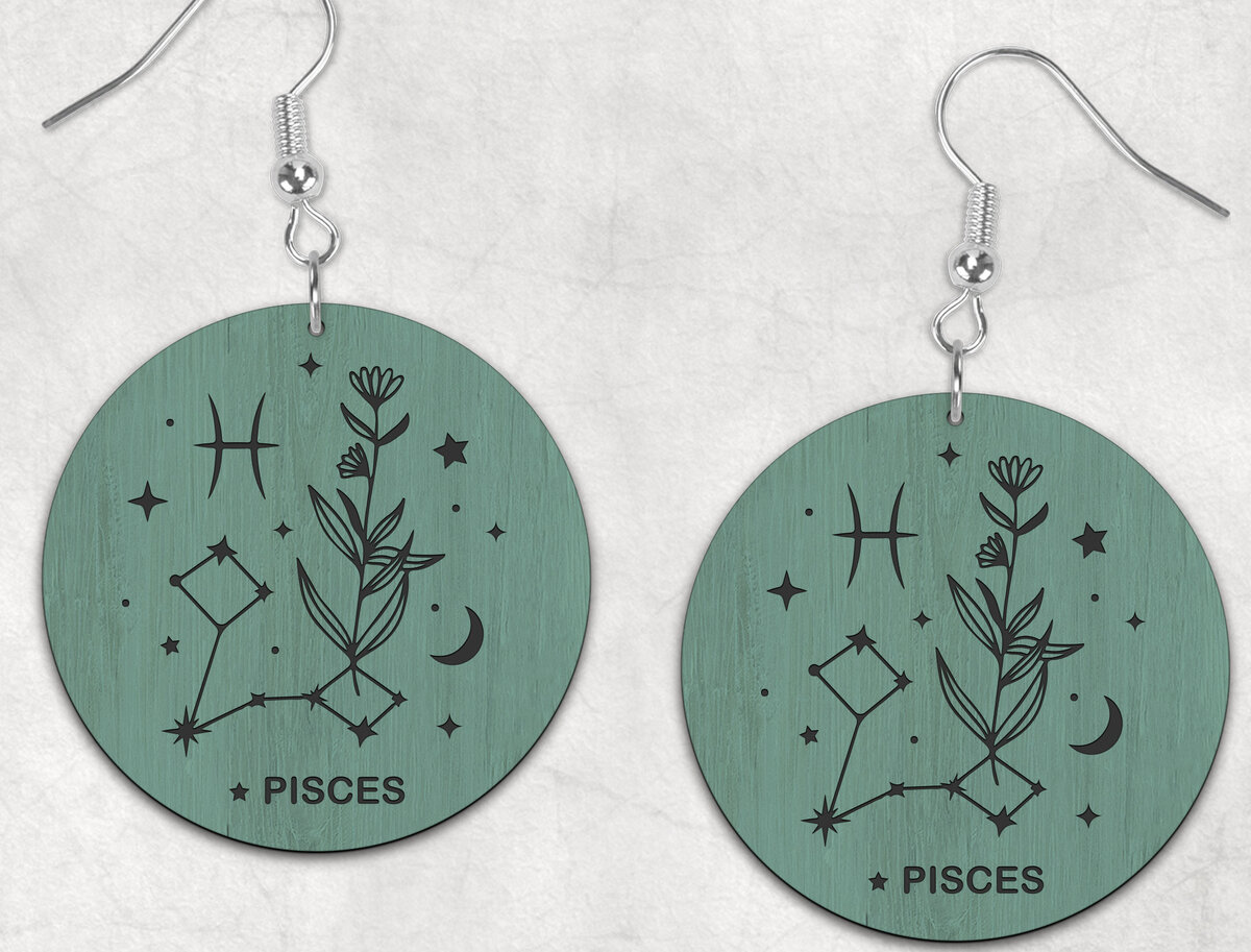 Σετ των 3 Intra απο ξύλο plywood 3mm-4mm πάχος – Σκουλαρίκια Pisces Zodiac Boho Δίασταση  5x5 cm INTRAFABR-28511336