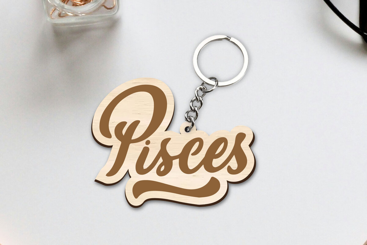 Σετ των 3 Intra απο ξύλο plywood 3mm-4mm πάχος – Κοπή λέιζερ με μπρελόκ Pisces Zodiac Δίασταση  5x5 cm INTRAFABR-96830069