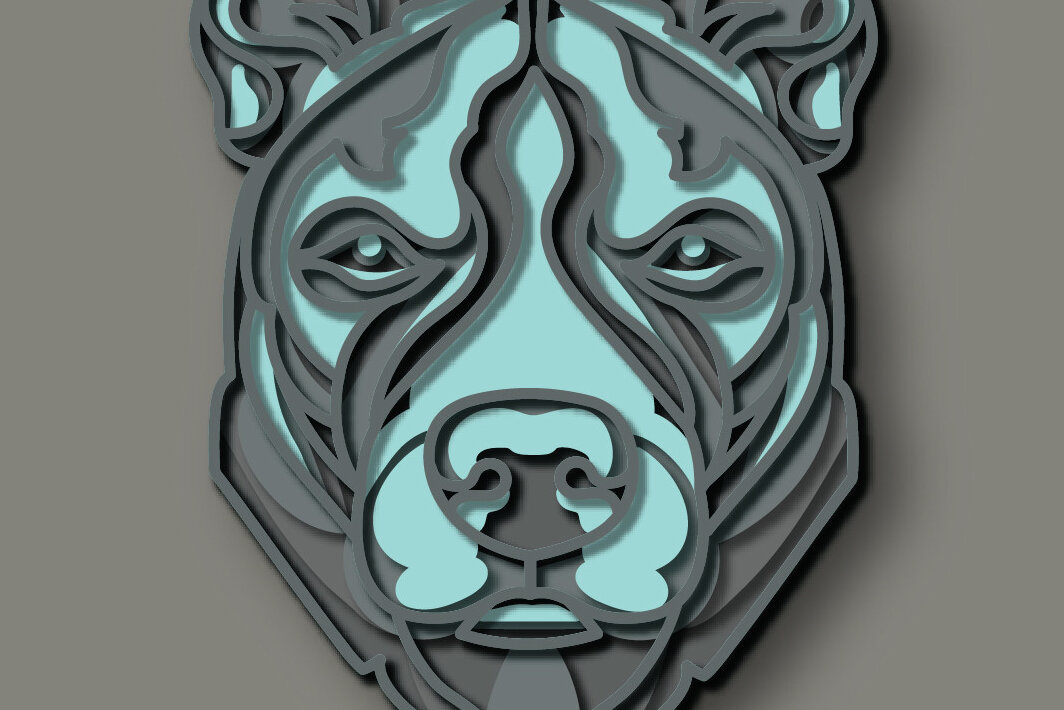 Σετ των 2 Intra απο ξύλο plywood 3mm-4mm πάχος – Σκύλος Pit Bull Breed Multilayer Δίασταση  20x20 cm INTRAFABR-71039930