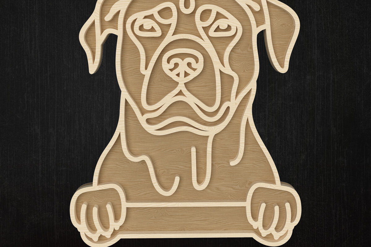 Σετ των 2 Intra απο ξύλο plywood 3mm-4mm πάχος – Περικοπή λέιζερ Pitbull Outline Δίασταση  20x20 cm INTRAFABR-112507360