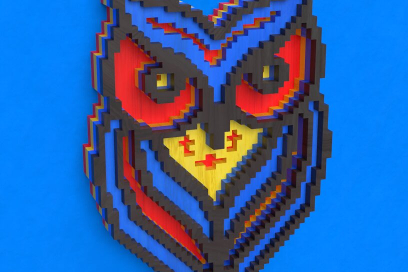 Σετ των 2 Intra απο ξύλο plywood 3mm-4mm πάχος – Pixel Owl 3D Layered Δίασταση  20x20 cm INTRAFABR-88586685