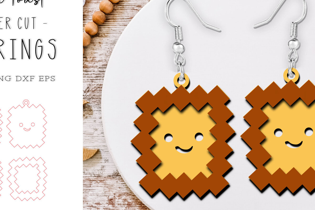 Σετ των 3 Intra απο ξύλο plywood 3mm-4mm πάχος – Pixel Toast Kawaii Σκουλαρίκια με λέιζερ Δίασταση  5x5 cm INTRAFABR-120975263