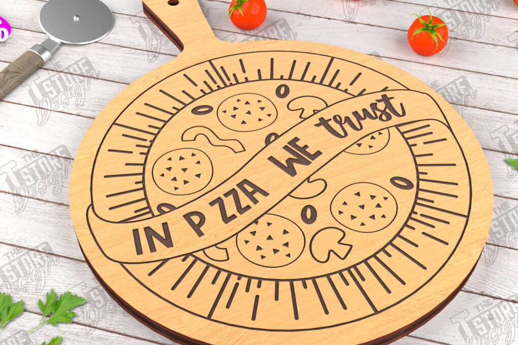 Σετ των 2 Intra απο ξύλο plywood 3mm-4mm πάχος – Pizza Board | Χαραγμένη σανίδα κοπής Δίασταση  20x20 cm INTRAFABR-115954052