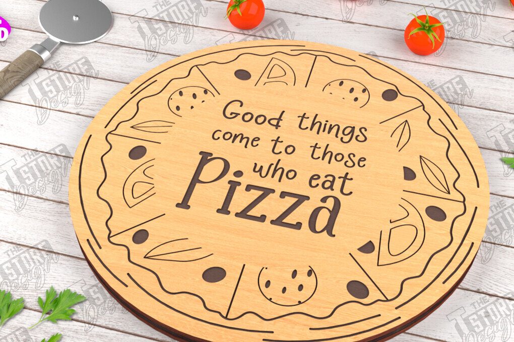 Σετ των 2 Intra απο ξύλο plywood 3mm-4mm πάχος – Pizza Board | Χαραγμένη σανίδα κοπής Δίασταση  20x20 cm INTRAFABR-115954055